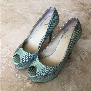 B-Brian Atwood Mint Green Python Pumps Size 8